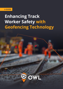 Cover for Enhancing Track worker safety with geofencing guide - this shows the title and a track with geofencing